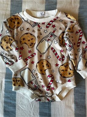 Milk & Cookies Christmas Long Sleeve Bubble- Cream Cuffs and Tan Body